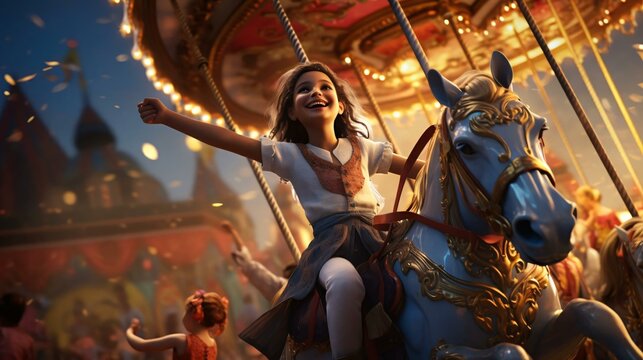kid riding carousel 