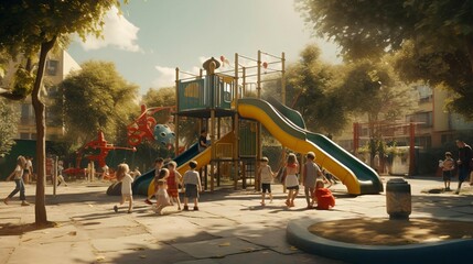 a group of people playing on a playground