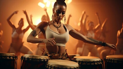 a woman playing drums