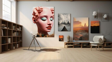 a room with art on the wall