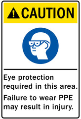 Fototapeta na wymiar Eye protection safety sign and labels eye protection required in this area. Failure to wear PPE may result in injury