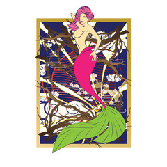 Lovely mermaid, vector illustration, children artworks, wallpapers, posters, greeting cards prints.