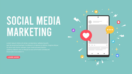 social media marketing concept with love and chat notification icon