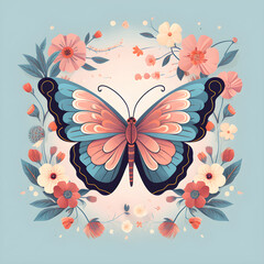 background with butterfly and flowers
