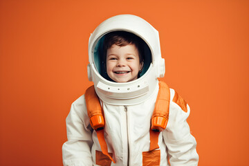 portrait of young boy wearing spaceman costume