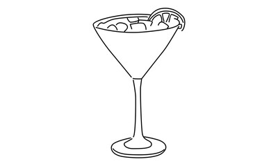 line art of wineglass cocktail and lemon