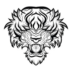 tiger head hand drawn line drawing