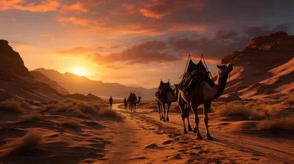 Rolgordijnen Persian desert with camels © Dushan