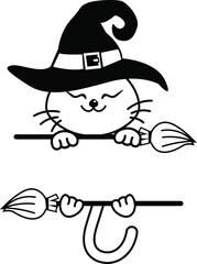 Halloween Cat Split Monogram Silhouette