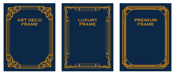 Art Deco gold frame vintage frame line geometric luxury frames wedding banner label card geometric background vector illustration