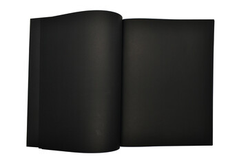 blank open black notebook isolated on white background, craft paper texture