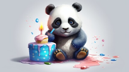 happy baby panda birthday illustration clipart detaile Generative Ai