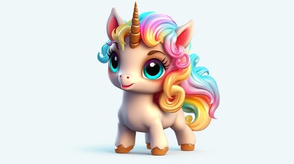 happy cute baby unicorn colorful with big round eyes Generative Ai