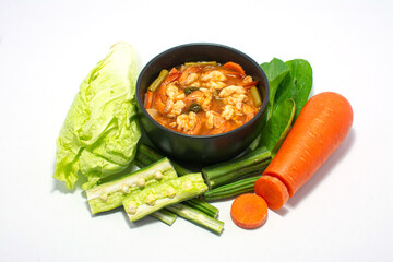 sour soup made of tamarind paste with shrimps and vegetable ,Thai food