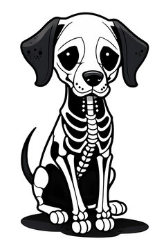 Whimsical Dog Skeleton in Gothic Style. Generative AI.