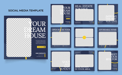 social media template banner house architecture service promotion. fully editable instagram and facebook square post frame puzzle organic sale poster