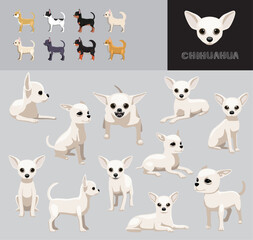 Dog Chihuahua White Coat Cartoon Vector Illustration Color Variation Set