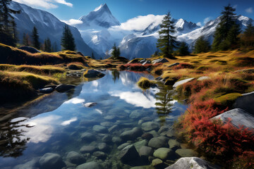 Mountain with lake landscape. Good atmosphere. Background for computer
