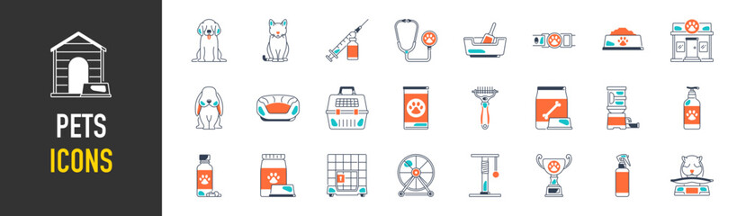 Pet, vet, pet shop, types of pets - minimal thin web icon set. icons collection. Simple vector illustration.
