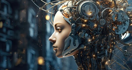 Robot woman head .Generative ai