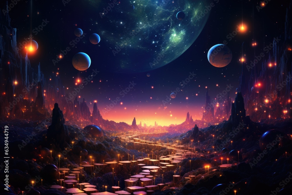 Wall mural orbit of universe colourful abstract background. generative ai