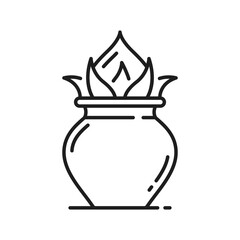 Jainism religion symbol of Kalasha pot, Jain Indian religious vector icon. Jainism Ashtamangala symbol of Purna Kalasha kalasa or ghat pot in Jain worship and ritual of Hindu spiritual religion icon