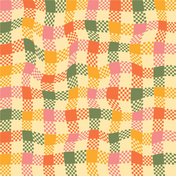 Groovy wavy plaid retro seamless pattern background