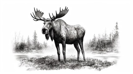 Vector hand drawn illustration of a moose isolated on Generative Ai