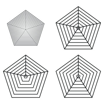 Pentagonal radar template spider mesh chart diagram spider vector illustration.