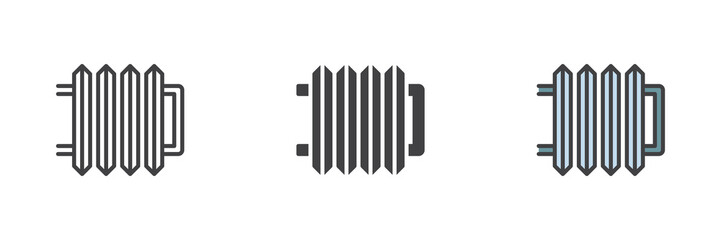 Radiator heater different style icon set.