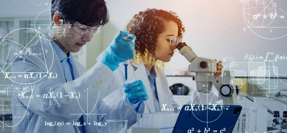Poster Experimenting multinational group and science and technology concept.