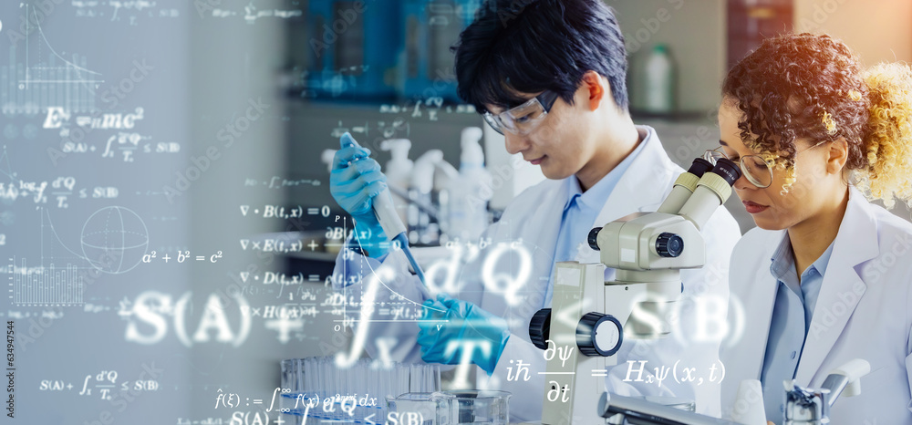 Aufkleber experimenting multinational group and science and technology concept.
