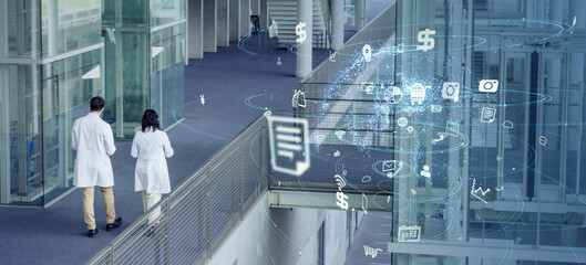 Modern building and communication network concept.