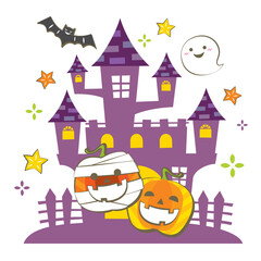 かわいいカボチャとお城のイラスト　ハロウィン