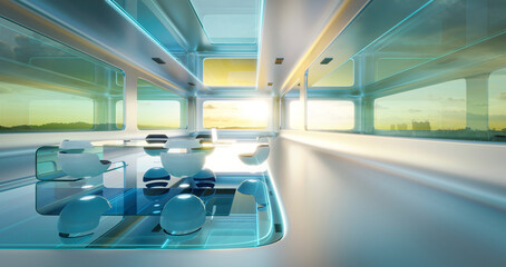 Modern sci-fi futuristic interior office design with  beautiful landscape view © jamesteohart