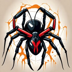 A logo for a business or sports team featuring a black widow spider that is suitable for a t-shirt graphic.