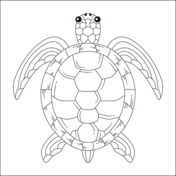 Decorative graphic vector turtle for coloring book with vintage outline style. Environment pollution, ecological problem isolated vector illustrations. Drawing turtle for coloring page. 54