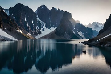 Obraz premium A idealize snow capped lake settled insides parts the center of towering ice sheets and snow capped crests. Creative resource, AI Generated