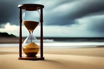 Show off an hourglass with the ultimate grains of sand falling, inferring the conclusion of one year and the graduation of another. Creative resource, AI Generated