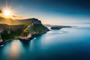 A breathtaking airborne see of remarkable coastal cliffs get together the basic blue ocean....