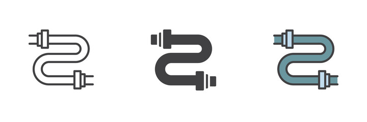 Curved water pipe different style icon set