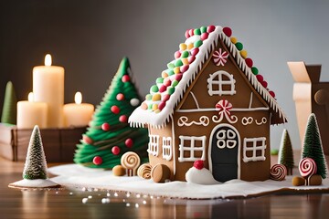 Make a unordinary town made totally of gingerbread, cement to with icing housetops and sweet highlights. Creative resource, AI Generated