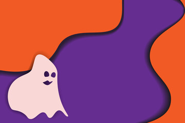 Abstract background texture in paper cut style with ghost and Copyspace in trendy Halloween shades
