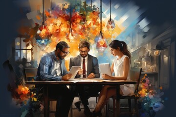 Business startup team brainstorming at meeting room. Generative AI