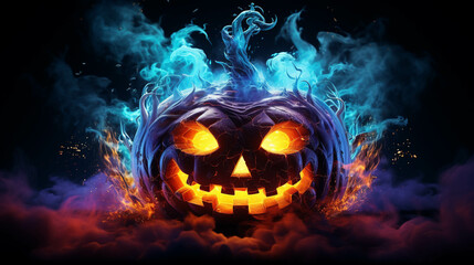 halloween pumpkin, background with fire, halloween jack o lantern