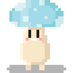 Naklejka premium Pixel art cartoon mushroom character 