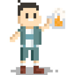 Pixel art cartoon drinker with beer mug character 2