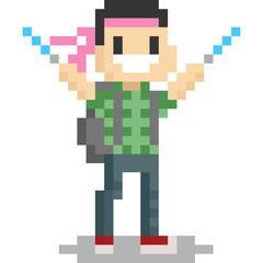 Obraz premium Pixel art cartoon otaku character