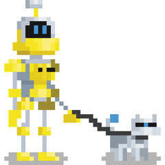 Pixel art robot character with robot dog