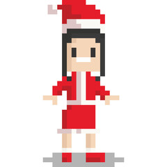 Pixel art woman character with christmas cosplay cloth 